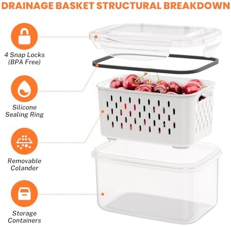 8 Pieces Fruit Storage Containers for Fridge with Lids and Strainer - Image 4