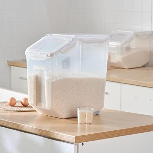 HANAMYA 15 Liter / 30 lbs Rice Storage Container with Measuring Cup, BPA free, For Rice | Grain | Pet Food | Flour, 1 count, Clear - Image 2