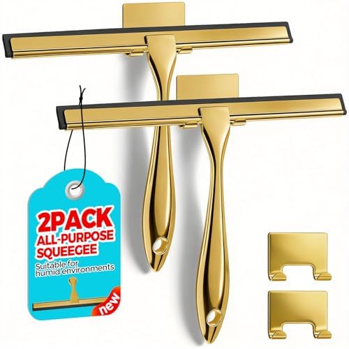 ALFLOD 2pcs Shower Squeegee for Glass Doors with Adhesive Hanging Hook Set by ALFLOD