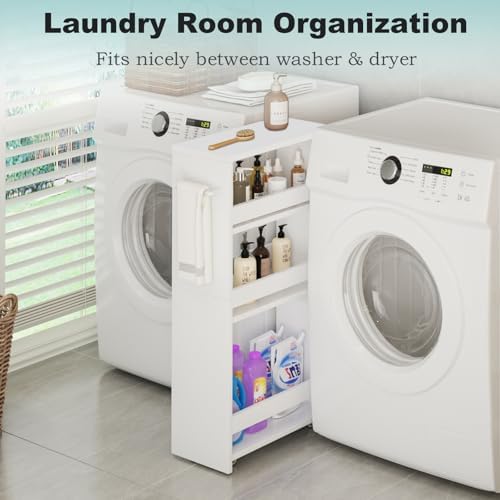 MARTY Slim Rolling Storage Cart, Wood Utility Kitchen Bathroom Laundry Cart - Image 3