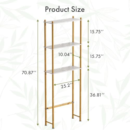 AmazerBath Bamboo Over The Toilet Storage Shelf, 3-Tier Bathroom Storage Organizer Shelf, Above Toilet Storage Rack, Space Saver, White and Natural Color - Image 2