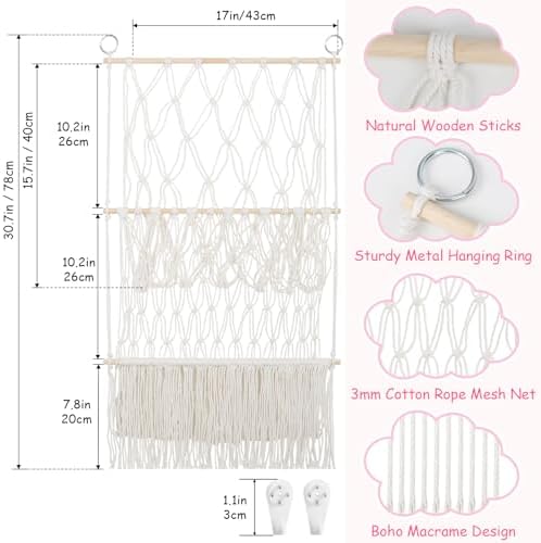 2 Tier Stuffed Animal Storage Net, Large Boho Stuffy Plushies Storage,Beige - Image 3