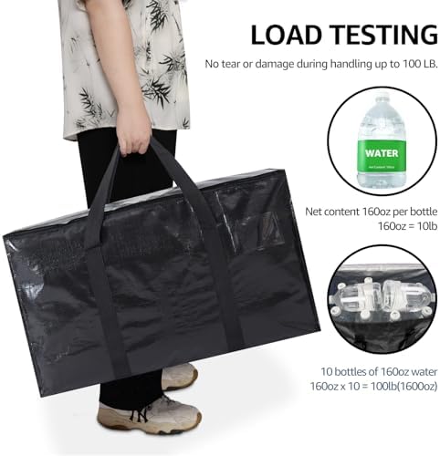 Moving Bags Heavy Duty Extra Large, Moving Boxes, Moving Supplies Essentials, Blue Storage Bins with Lids, Plastic Packing Totes, Storage Bags for Clothes with Handles & Zippers(Black, 6 Pack) - Image 6