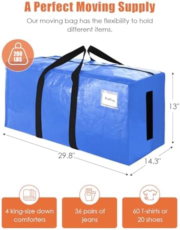 SWEET DOLPHIN 12 Pack 200LB Heavy-Duty Moving Bags with Wrap-Around Handles, Extra Large Storage Totes for Space Saving, Clothes Storage Bags, College Dorm Essentials, Multicolor, 24 Gal - Image 4