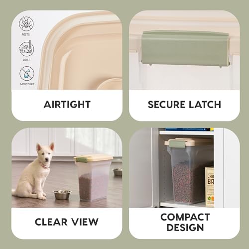 IRIS USA WeatherPro Airtight Dog Food Storage Container, Up to 13 lbs, for Dog Cat Bird and Other Pet Food Storage Bin, Pet Supplies, Keep Fresh, BPA Free, Clear/Almond (Pack of 2) - Image 4