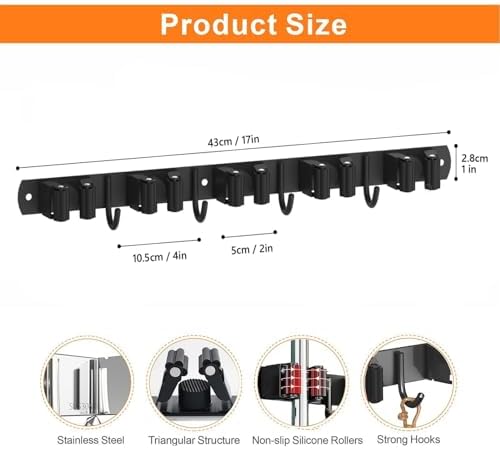2 Pack Mop and Broom Holder Wall Mount for Kitchen Garden Garage Laundry - Image 5