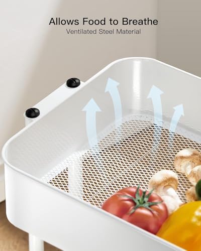 Pipishell 3 Tier Metal Rolling Utility Cart with 2 Lockable Wheels, White - Image 4