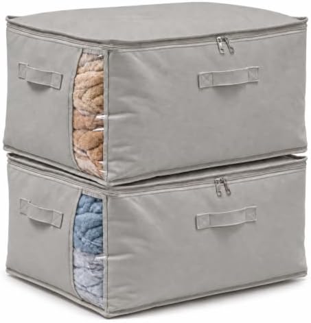 2 Pack Canvas Comforter Storage Bags for Clothes & King Comforters, Grey by Vailando