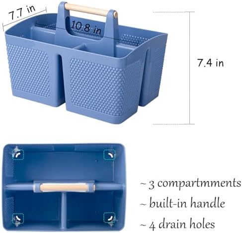 Plastic Shower Caddy, Portable Shower Basket with Handle, Dark Blue - Image 3
