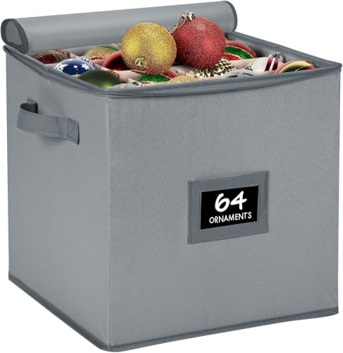 HOLDN’ STORAGE Christmas Ornament Storage Box - Christmas Decor Storage Containers that Store up to 64 – 3” x 3” Holiday Xmas Ornaments – Adjustable Compartment To Fit Many Sizes Ornaments – Grey. by HOLDN%E2%80%99STORAGE