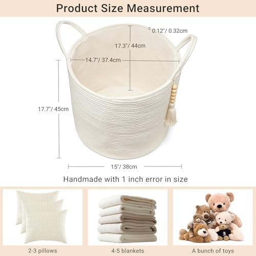 Mkono Woven Storage Basket for Blanket, Toys Plant Organizer, 15"W x 17.7"L - Image 5