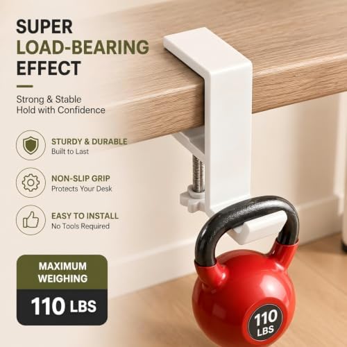 Headphone Stand - Aluminum Alloy Headphone Holder, Under Headset Stand for Desk Fit for PC Gaming Headset Hanger Hook Suitable for Office, Computer, Student Class Desk, Handmade Creator Table (White) - Image 5