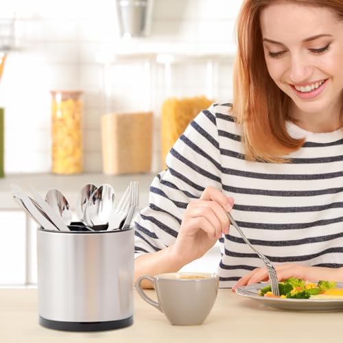 Silverware Caddy Cutlery Organizer for Countertop 360° Rotating Silverware Holder for Fork Knife Spoon Flatware Organizer 3 Compartments Cutlery Holder - Image 2