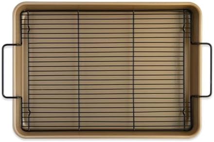 Nordic Ware High-Sided Half Sheet Oven Crisping Baking Tray with Rack, Natural Nonstick Aluminum For Air Frying, Crisping, Broiling, Baking; Cooking Surface 17.9 x 12.9 x 2 inches by NordicWare