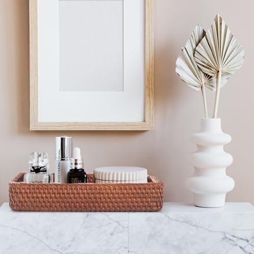 Rattan Bathroom Vanity Trays Toilet Tank Baskets Long Narrow Hand Towel Storage Basket for Storage, Decorative (Honey Brown 10.2 x 4.9 x 1.6 inch) - Image 7