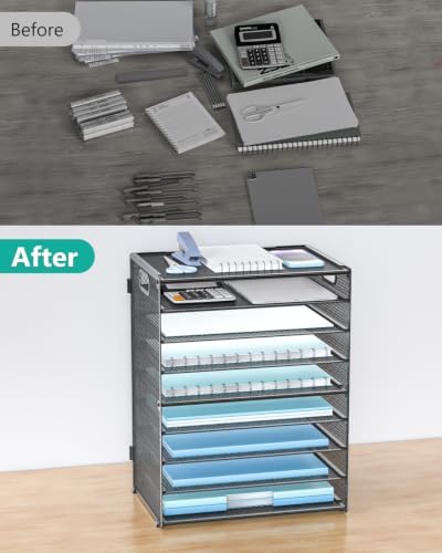 WALI Desk File Organizer, 9 Tier Desktop Paper Letter Tray Organizer with Handle, Office Desk Accessories & Workspace Organizers for Office, Home, School Supplies, 1 Pack, Black - Image 6