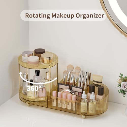 Rotating Makeup Organizer for Vanity, 2 Perfume Trays with 5 Compartments Cosmetic & Skincare Storage, Space Saving Beauty Organizers, Multi-Purpose Countertop Organizers for Bathroom, Desktop, Pantry - Image 2