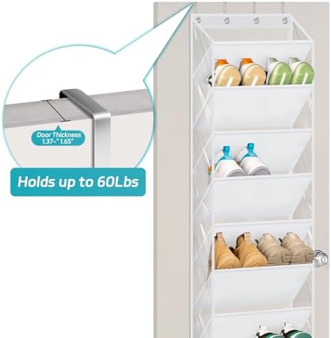AOODA 10 Tier Clear Over the Door Shoe Organizer Storage, Deep Pockets Large Hanging Shoe Rack for Closet Door, Fit 20 Pairs Sneaker Holder Hanger for Boots (White) - Image 6