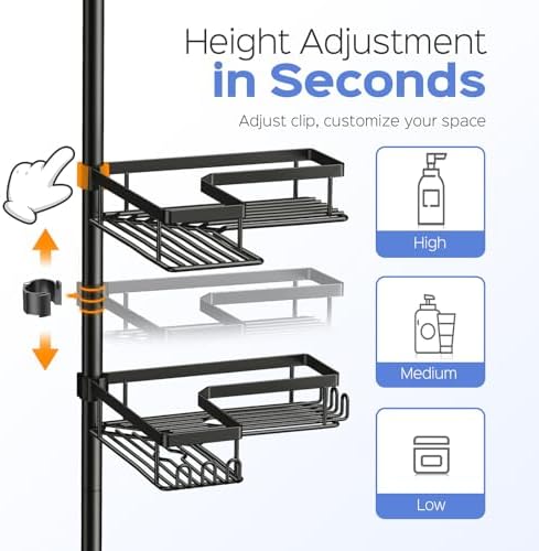 HAMITOR Shower Caddy Tension Pole 4-Tier Corner Storage Bathroom Essentials - Image 4