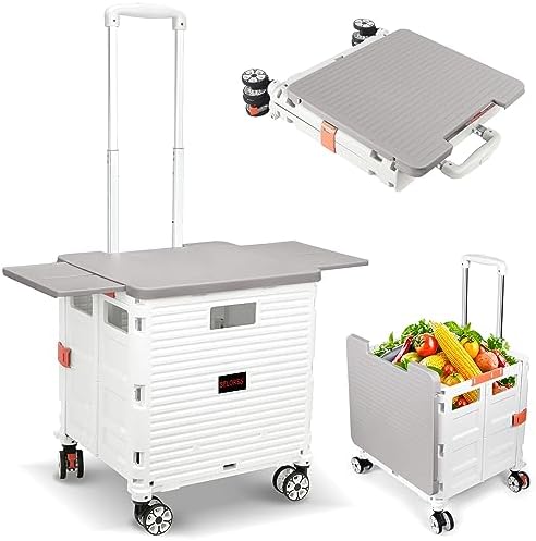 Foldable Utility Cart Collapsible Portable Crate Rolling Carts with Wheels Tote Basket with Magnetic Lid Telescopic Cover Wear-Resistant 360°Rotate Wheel Noiseless for Shopping Storage Office Use by SELORSS