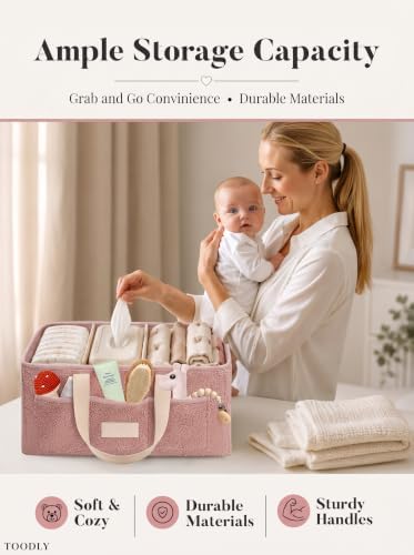 Baby Diaper Caddy Organizer with Waterproof Changing Pad, Pink - Image 2