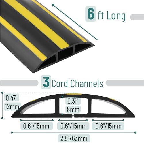 Bates Floor Cord Protector, 6ft Extension Cord Cover, Black & Yellow - Image 2