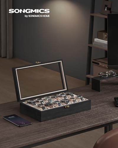 SONGMICS 12-Slot Wooden Watch Box, Display Case with Large Glass Lid - Image 2
