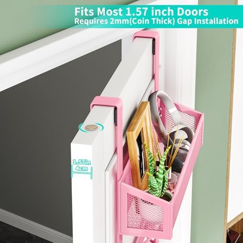 HapiRm Over The Door Hooks - Easy Installation Pink Door Hanger with Basket and 16 Hooks, 304 Stainless Steel Storage Organizer for Towels, Coats, Bathroom, Kitchen, Dorm-Pink - Image 3