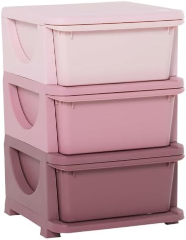 Qaba 3 Drawers Kids Storage Unit 3 Tier Toy Organizers Pink by Qaba