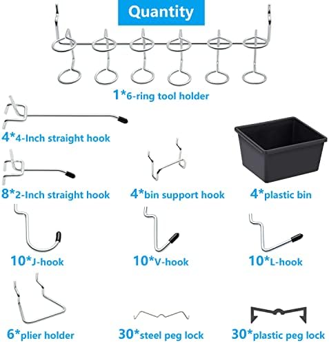 Pegboard Hooks with Bins, Peg Locks, for Organizing Various Tools, 117 PCS, 60 of Which are Locks - Image 2