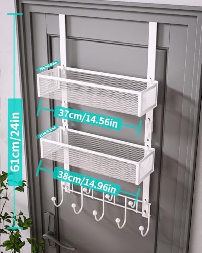 HapiRm Over The Door Organizer with Coat Hooks and 2 Baskets, Stainless Steel Rustproof Over The Door Hanger Hooks for Bathroom, Kitchen, Bedroom-White (for 1.76in Doors) - Image 7