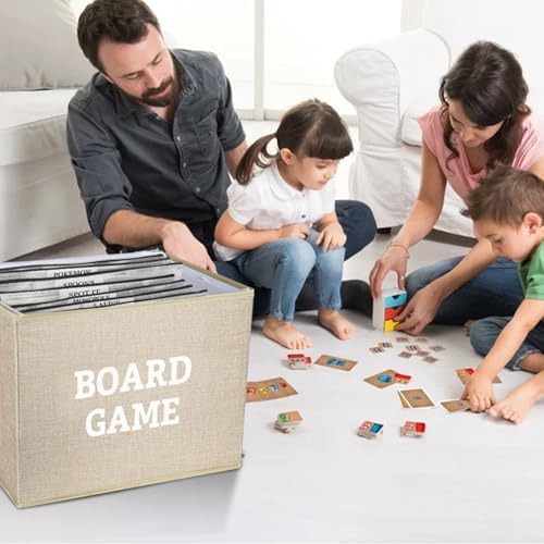 Board Game Storage Kit Include Storage Basket and 10pcs Zipper Bags, Board Game Organizer with Writable Stickers and Dispensing, Suitable for Puzzle, Document (1 Pack-Beige-Large) - Image 3