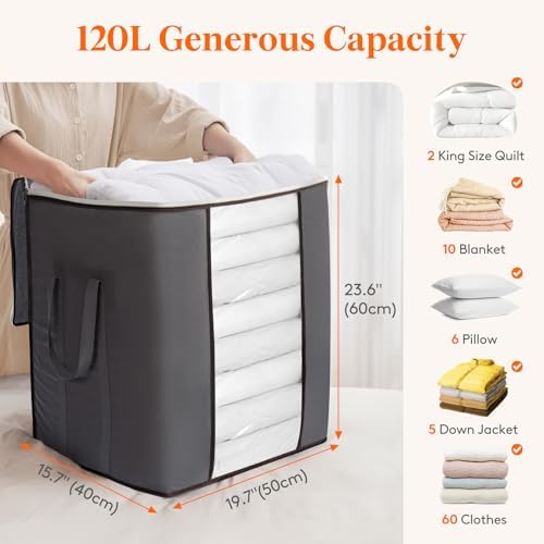 Lifewit 6 Pack 120L Extra Large Clothes Storage, Blanket Storage Bags - Image 2