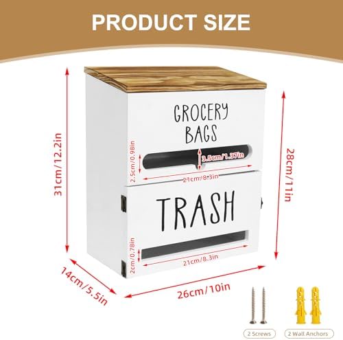 2 in 1 Trash Bag Dispenser, Double Wall Mounted,Wood Trash Bag Holder, used in kitchen, garage, laundry room, can store Environmentally friendly food bags and garbage bags (White) - Image 2