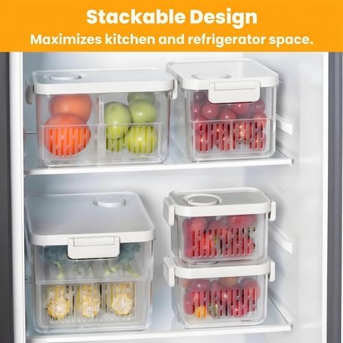 vacane 6 Pack Large Fruit Storage Containers for Fridge with Timing Knob, Produce Saver with Colanders, Lettuce Keeper Vegetable Food Fresh - Dishwasher Safe - Image 3