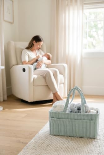 Diaper Caddy Organizer, Premium Mint Corduroy Nursery Storage Basket with Removable Dividers & Handles, Portable Organizer for Diapers, Essentials, Baby Registry & Shower Gift - Image 6