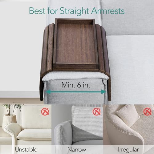 DETOR Couch Arm Tray with Spacious 12.4" x 5.4" Storage Box, Walnut Bamboo Finish, Enhanced Non-Slip Felt Bottom, Sturdy Bamboo Slats, Fits Armrests 6" and Wider - Image 6