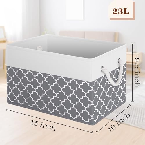 Fab totes Storage Bins 2-Pack, Foldable Storage Baskets for Organizing Toys, Books, Shelves, Closet, Large Storage Box with Rope Handles, Sturdy Organizer Bins,Clover Grey - Image 2