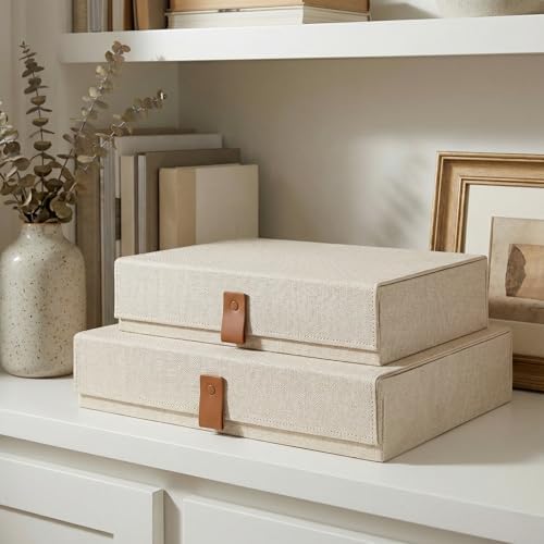 ZICOTO Decorative Photo Storage Boxes with Lids - Set of 2 Linen Organizers by ZICOTO