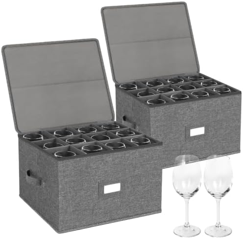 Stemware Storage Containers 2 pack, Wine Glass Storage Box with Dividers by popoly