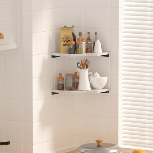 JJL Corner Shelf, 12 Inch Corner Shelf Wall Mounted with Wire Hole, 4 Tier 13.3 Inch Deep Wooden Corner Hanging Shelves for Wall Storage, for Speaker, Cable Box, White - Image 5