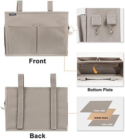 Surblue Bedside Caddy Hanging Bed Organizer Storage Bag Pocket for Bunk and Hospital Beds, College Dorm Rooms Baby Bed Rails,Camp 4 Pockets and 2 Hooks (Gray) - Image 2