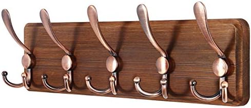 SKOLOO Rustic Pine Wood Wall Coat Rack with 5 Triple Hooks, 16" Stud Spacing, Farmhouse Wall Mounted Coat Rack for Hanging Backpack, Jacket, Hat by SKOLOO