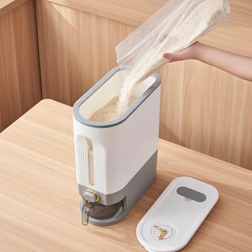 Sooyee 22 Lbs Rice Dispenser with Measuring Cup, White and Grey - Image 3