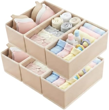 Small Foldable Fabric Drawer Organizer 6-Pack Khaki - 11" Breathable Closet & Dresser Storage Bins for Underwear, Socks, Baby Clothes & Bras by Unknown