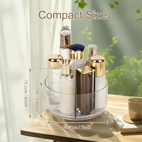 Clear Rotating Makeup Organizer, 360° Acrylic Cosmetic Storage Display Bathroom Tray - 7 Inch Spinning Perfume Skincare Organizer, Lazy Susan Vanity Countertop Holder for Brushes Dresser Decor - Image 2
