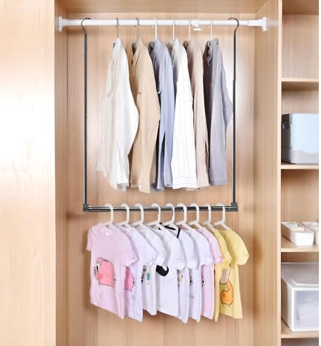 Adjustable Hanging Closet Rod, Extender Hanging Rod, Closet Hanging Organizer, Heavy Duty Closet Bar, Hanging Rod (Black, 1 Pack) - Image 2