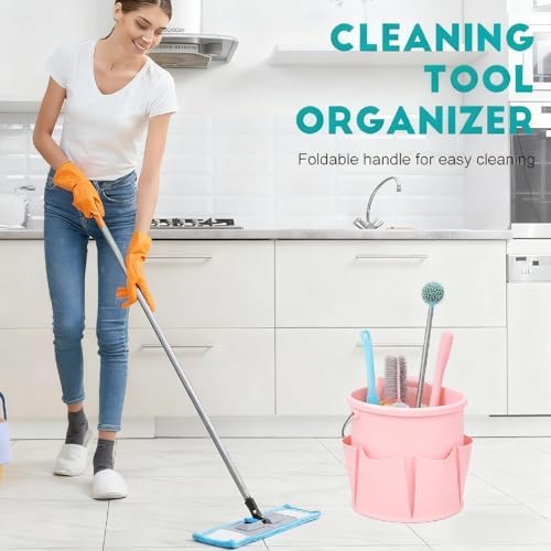Cleaning Caddy for Cleaning Supplies,17L Cleaning Supply Caddy with Handle Foldable Cleaning Supplies Organizer Bucket Cleaning Products Organizers for Home, Garden (Light Pink) - Image 4