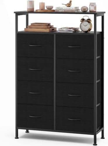 OLIXIS 8 Drawers Fabric Dresser, Raised Shelf Tall Chest of Drawers, Black by OLIXIS