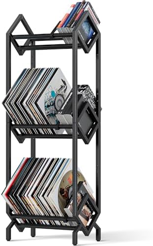 Vinyl Record Storage Rack, Record Holder 260-280 LP Storage Shelf Display Stand for Albums Books Magazines Files, Black Metal by BOEASTER